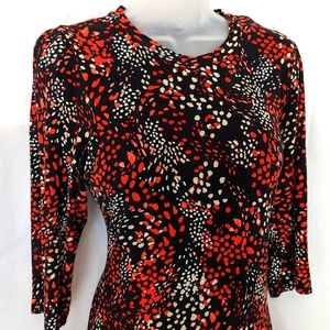 Dorothy Perkins Spotted Bodycon Midi Dress | Size 10 | Black, White, Red, Cream